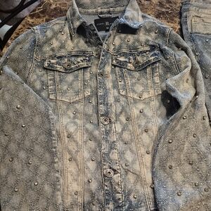 Studded Blue Denim Jacket and Matching Jeans - New Never Worn 32 × 32